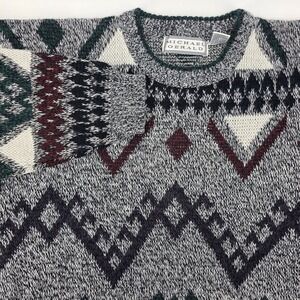Michael Gerald Mens Geometric Pattern Knit Sweater Long Sleeve‎ Crew Neck